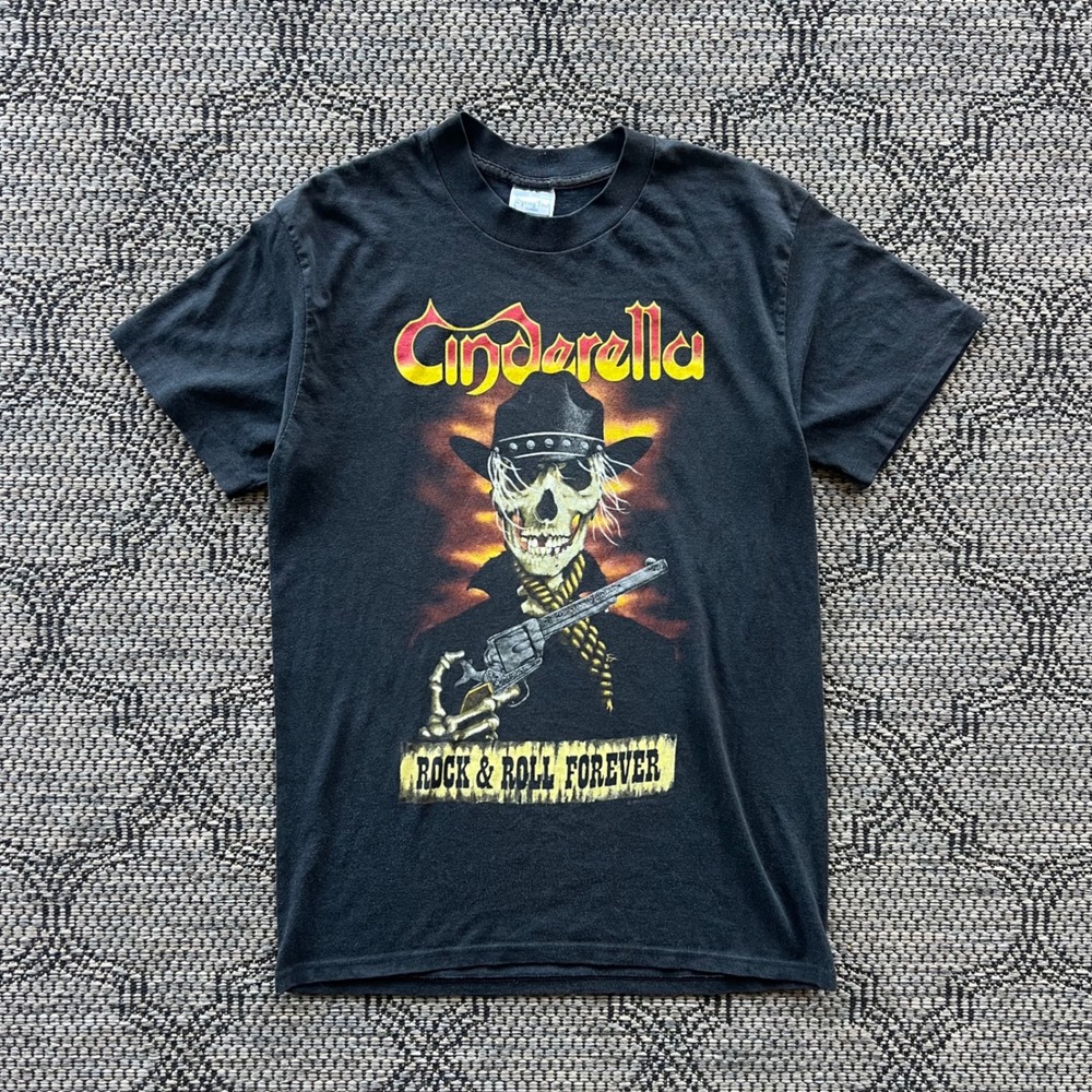 Vintage Cinderella Shirt‎ Mens Large Black Rock and Roll Forever Western 80s